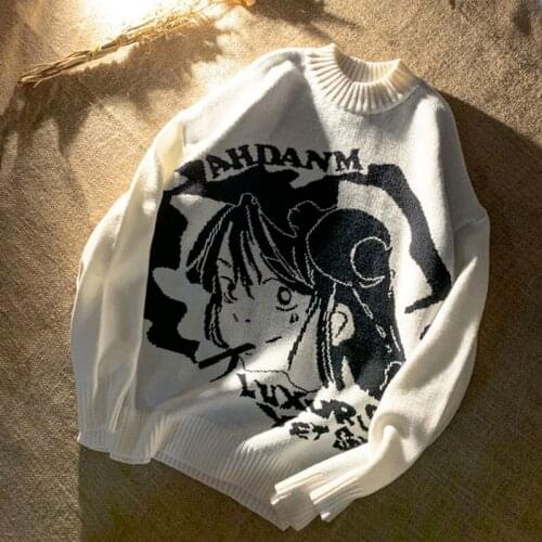 Korobov Japanese Style Cartoon Letter Knit Women Pullovers Korean Harajuku Sweaters Vintage O Neck Oversize Sueter Mujer