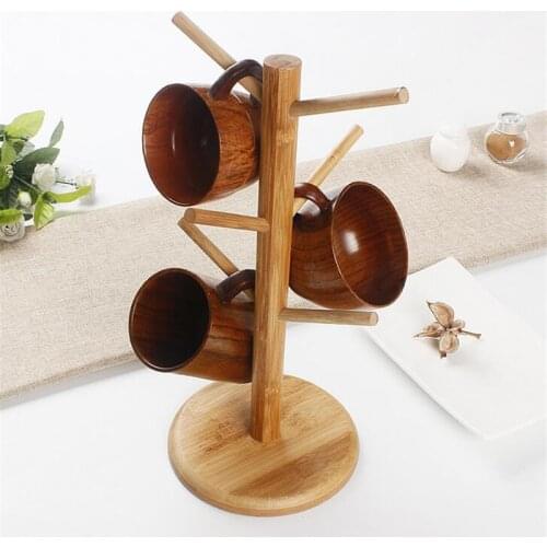 1 Set Tree Shape Wood Coffee Tea Cup Storage Holder Stand Home Kitchen Mug Hanging Display Rack Drinkware Shelf With 6 Hooks