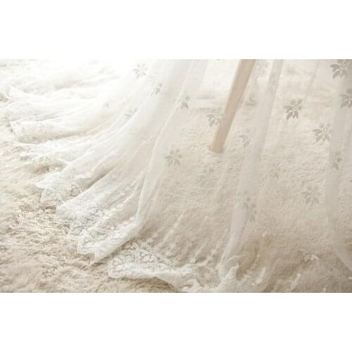 1 yard off white Lace fabric, Embroidered tulle lace fabric, vintage gauze antique bridal lace curtain sewing supplies, MF135