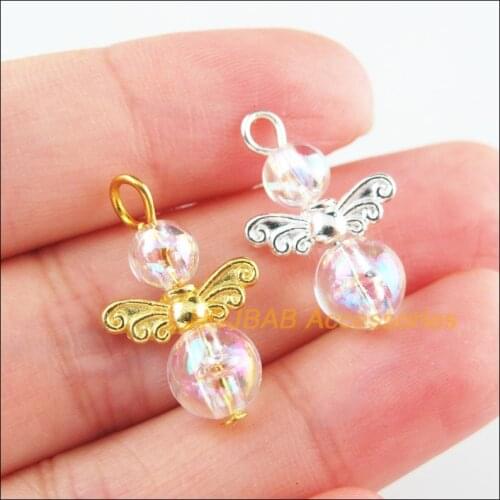 25Pcs Retro Gold Silver Plated Colored Acrylic Angel Charms Pendants 14x21mm