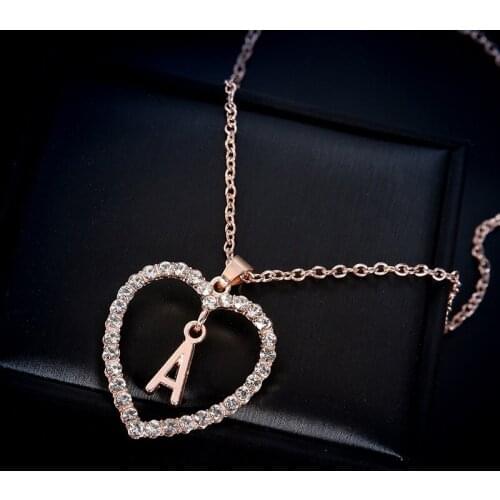 2020 Europe United States Cross-Border New Products Simple Fashion Rhinestone Heart 26 Letters Love Necklace