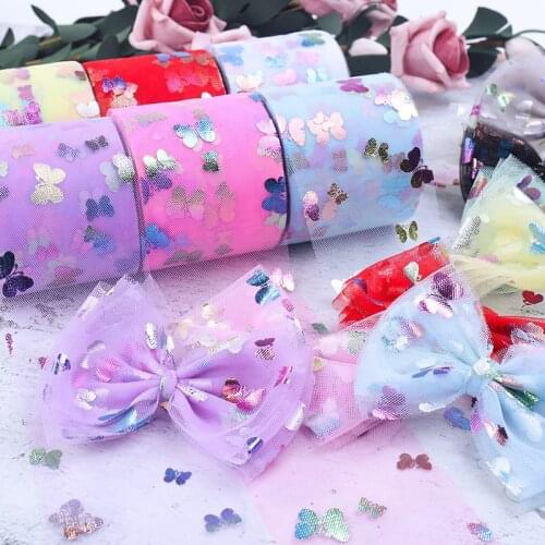 25 yards multi-size bronzing color butterfly net yarn rolls ribbon childrens hairpin hair accessories christmas decor ribbon