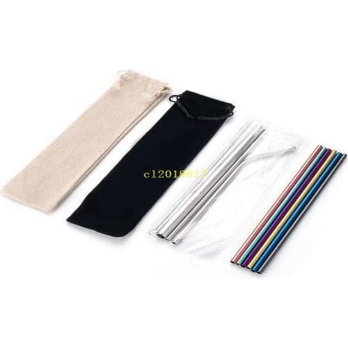 304 stainless steel straws set with 304 titanium plated color metal straight pipe bend