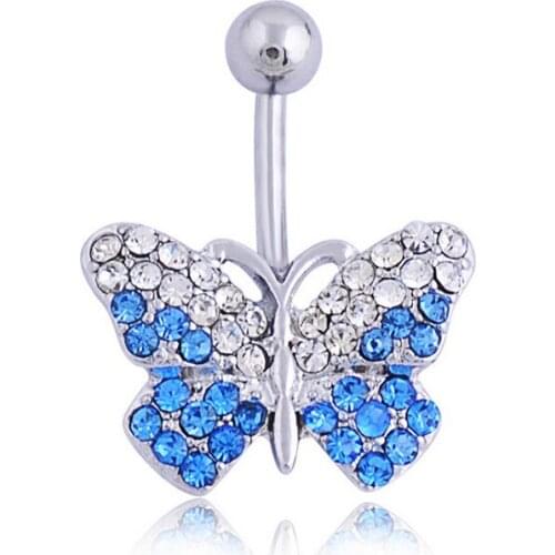 316l Stainless Steel 14g Blue Gems Butterfly Bead Navel Ring Belly Barbell Body Piercing