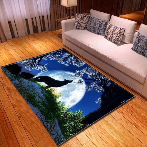 Moon wolf 3D carpet Modern Colorful Rug Bedroom Kids Room Play Mat Carpet Area Rugs Large Carpet for Living Room Home Decorative