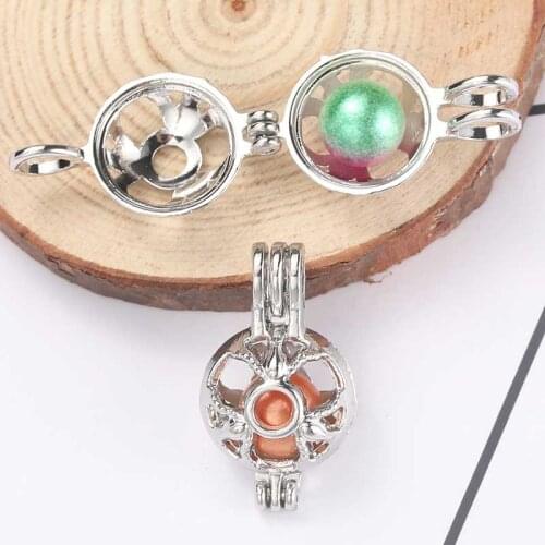5pcs Exquisite Pearl Cage Pendant Jewelry DIY Bead Cage Necklace Aromatherapy Essential Oil Diffuser Box Oyster Pearl