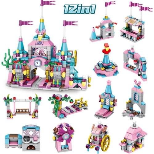 Disney building block Disneyland mini scene 12in1 Fairytale princess castle model assemble brick educational toy for girl gift