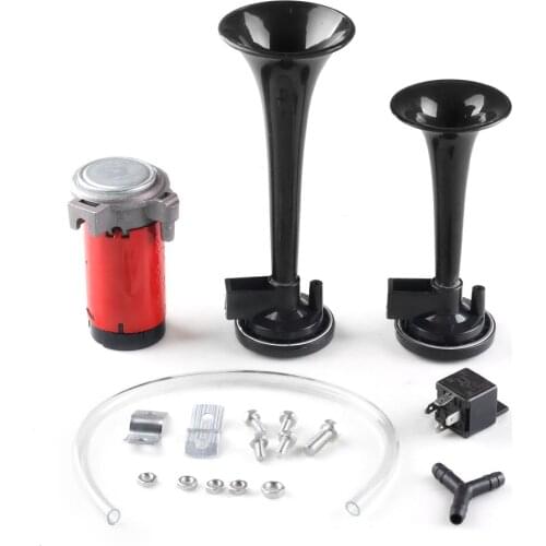 115dB 12V Dual Trumpet Air Horn - Quality Red / Black Super Loud Powerful Train Sound Shiny Dual Car Van Truck Boat Air Horn