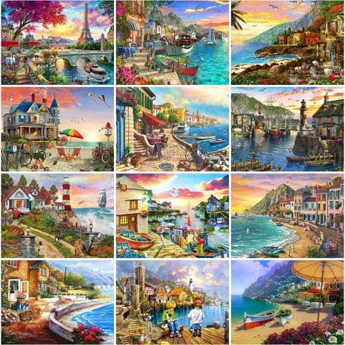 Evershine Diamond Painting Seaside 5D DIY Diamond Mosaic House Full Square Round Natural Landscape Embroidery Sale Handicrafts