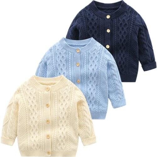 New Cardigan Baby Sweater Knitted Boys Girls Toddler Solid Sweater Handmade Infant Single Breasted Cardigan Kids Newborn Clothes