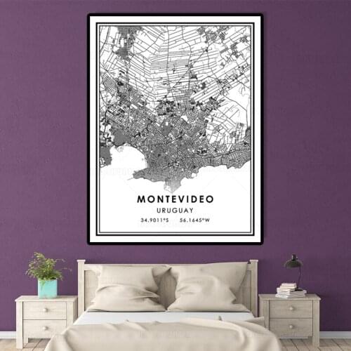 Map Poster MONTEVIDEO Custom Cities Map Print Abstract Canvas Paintings Black and White Wall Art Picture Modern Home Decoration