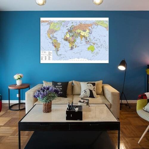 90*60cm Political Map of The World In Russian Canvas Painting Wall Art Poster Children School Supplies Living Room Home Decor