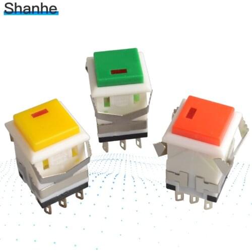 KD2-21 self-locking with 3v led switch 3A/250V 6A/125V Snap-in 2NO2NC Square Push Button switch 8pin