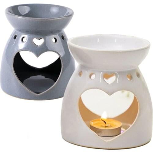 Ceramic Crafts Essential Oil Lamps Aroma Burner for Home Decoration Hollow Heart Aromatherapy Furnace Candle Holder Ornaments