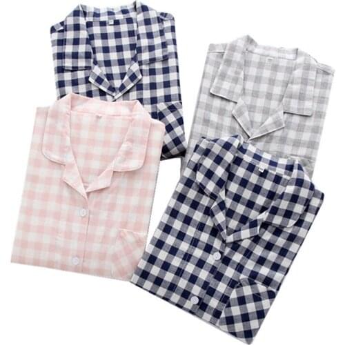 Plaid Couple Women Cotton Pajamas Home Sleepwear Casual 100% Cotton Mens Long-sleeve Trousers Pyjamas Women and Men Sleepwear