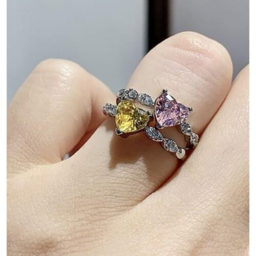 KNRIQUEN Heart-Shaped 6*7mm Quartz Citrine Created Moissanite Lab Diamond Rings for Women 925 Sterling Ring Silver Fine Jewelry