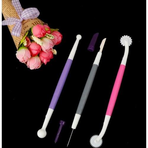 3pcs Fondant Cake Decorating Flower Modelling Sugar Craft Cake Biscuit Cookie Engraved Pen Clay Cake Decorating Tools