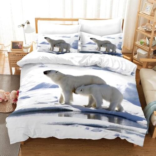 Polar Bear 3D Bedding Set Wildlife Animal 3pcs Penguin Arctic Theme Print Duvet Cover with Pillowcase Bedroom Comforter