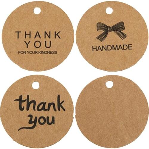 100pcs Kraft Paper Round Thank You Handmade Tags Wedding Decoration Party Favors Label Card Jewelry Charms Price Tag DIY decor