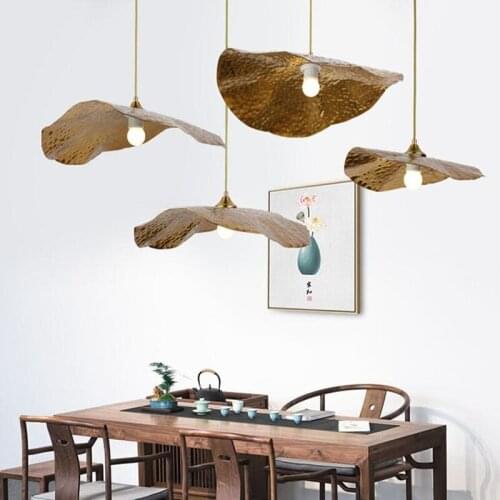 Lotus leaf chandelier creative personality copper lamp cafe lighting Bedroom Living room simple bar counter suspension light e27