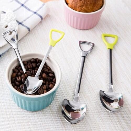 Retro Stainless Steel Shovel Spoon Salad Dessert Food Eating Spoon Tableware Cutlery Creative Couple Valentine Gift V3798