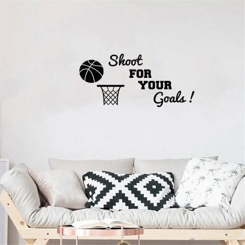 Cute Basketball Wall Sticker Shoot For Your Goals Quote Wall Decal Home Decor For Sport Club Revocable Vinyl dw20002