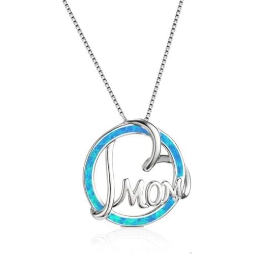 Fashion Blue/White Imitation Opal Necklace for Women Accessories Personality “Mom” Pendant Necklace Jewelry Mothers Day Gift