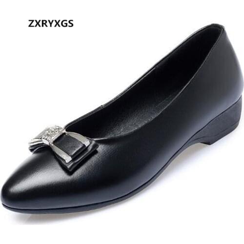 Hot Promotion Soft Bottom Comfort Genuine Leather Shoes Rhinestone Bow Fashion Shoes Flat Shoes 2020 New Spring Casual Shoes