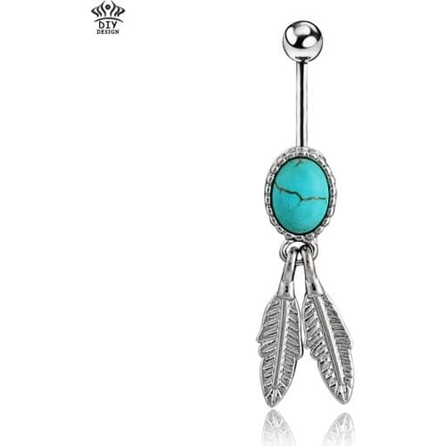 Trendy Piercing Jewelry Female Body Jewelry Accessories Vintage Navel Belly Button Ring - Color Green