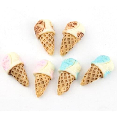 New Kawaii Resin Ice Cream Food Cabochon Embellishments Scrapbooking 10pcs 14*24mm Flatback Cameo Button Sticker Patch DIY Charm