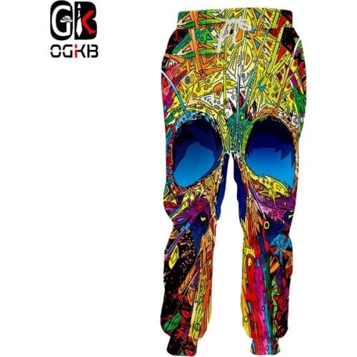 OGKB Unisex Hiphop Casual Sweat Pants Fall Winter Joggers Haren Pants 3d Print Colored Skulll Sweatpants