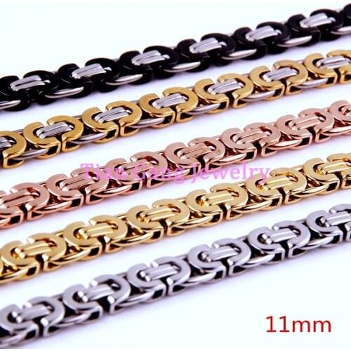 8-40" 11mm Boys Steel Multi-color Chain Byzantine Box 316L Stainless Steel Mens Necklace Jewelry