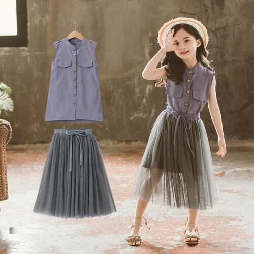 Teenage Girl Dress Summer Sleeveless Meash Spliced Princess Kids Dresses For Girls Children Clothing 4 5 6 7 8 9 years