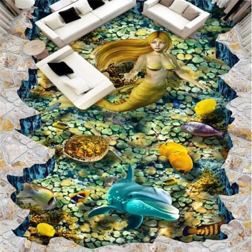 Beibehang Custom Photo Wallpaper Wall Painting Wall Stickers Underwater World Mermaid Outdoor 3D Floor Painting papel de parede