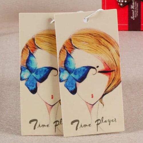 Custom Grade A 400 g Coated paper tags women dress artwork prints swing hang tag