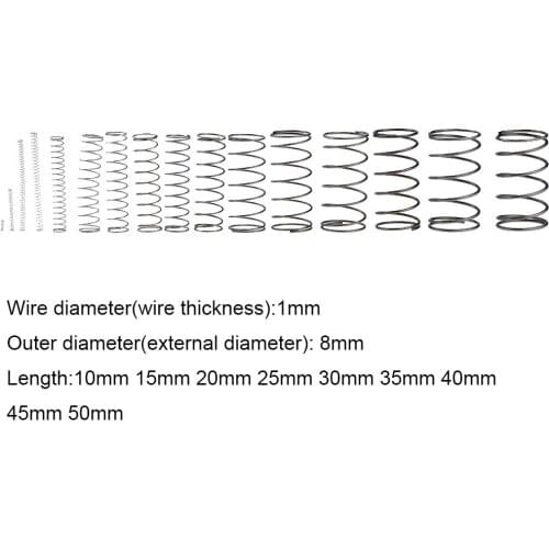 10PCS 1.0*8*10-50mm Spring Steel Small Compression Release Mechanical Return Spring Pressure Spring OD 8mm 1.0x8x10-50mm