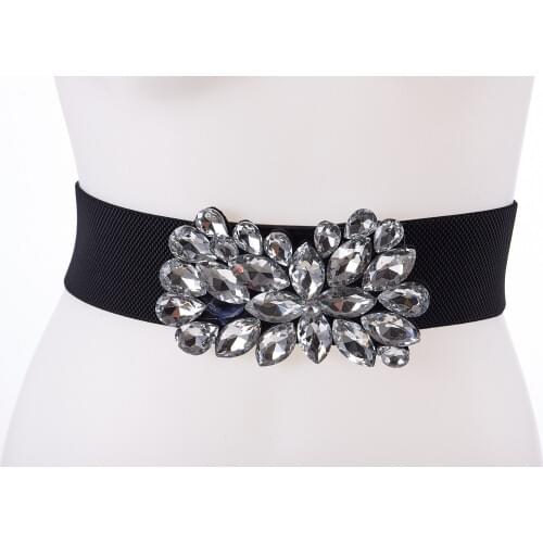 Fashion Women Belt Luxury Rhinestone Design Stretch Waist Dress Belts Skinny Elastic Straps Ceinture Cinturones Mujer DP86
