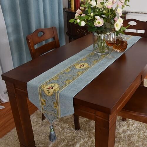 Luxury New Chinese Table Runner Fabric Blue Modern Simple Tassels Living Room Strip Solid Color Customizable for marble table