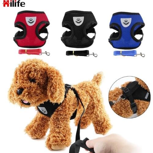Dog Cat Mesh Harness Adjustable Vest For Small Medium Dog Polyester Soft Pet Collars