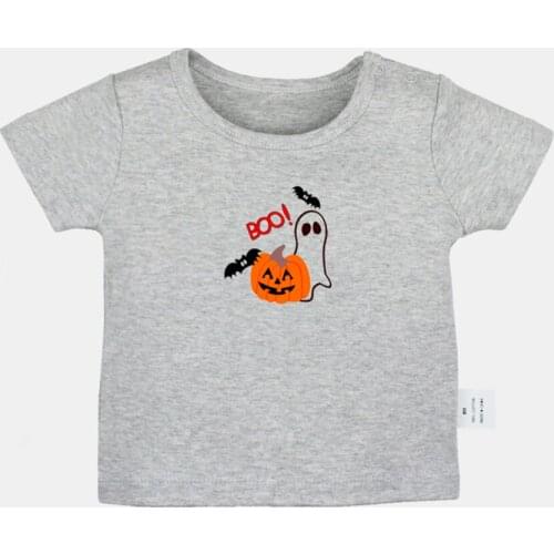 Funny Cute Halloween BOO Pumpkin Bat Ghost Design Newborn Baby T-shirts Toddler Graphic Solid Color Short Sleeve Tee Tops