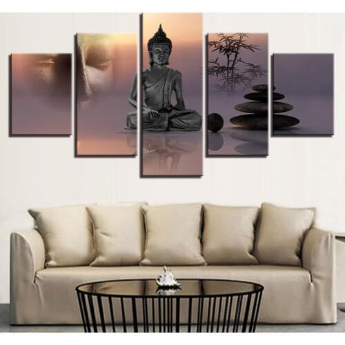 5 Pieces of Modern High-definition Picture Oil Painting Board Zen Buddha Image Wall Artist Home Decoration Poster Living Room