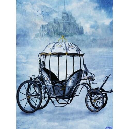 VinylBDS Princess Pumpkin Car Digital Backgrounds For Photo Studio Ice Sky With Dreaming Castle Photo Backdrops Newborn Props