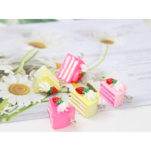 Yamily 10pcs/12*16mm Resin Simulation Strawberry Cream Cakes Charm Pendant For Keychain Earring Necklace Diy Jewelry Accessories