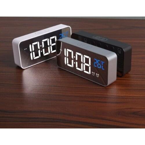 Sound Control Mirror LED Music Alarm Clock Desk Clock 3 Colors