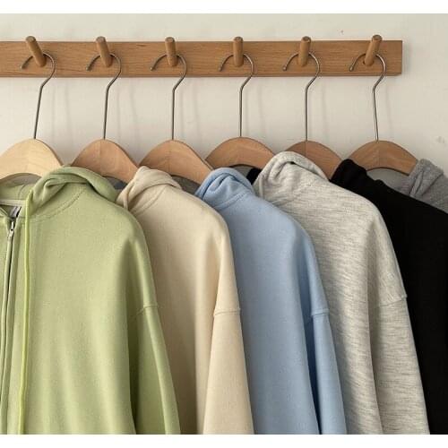 2021 Women Oversized Hoodies Zipper Sweatshirts Long Sleeve Casual Soft All-Match Running Sports Classic Basic Style Pullover