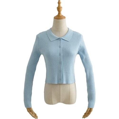 Cotton cardigan casual korean cardigan women turn down collar sweater long sleeve black cardigan slim button up cardigan 2020