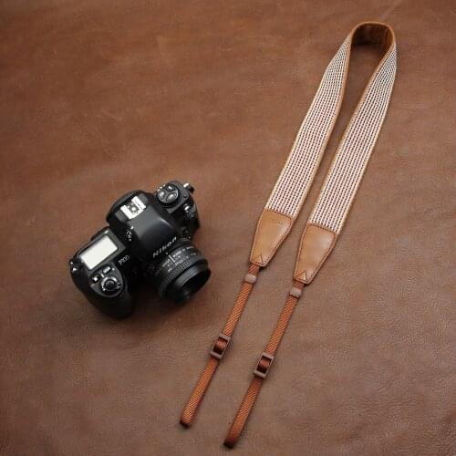 Cam-in Lady Embroidery Stripe Plaid Neck Shoulder Leather Strap for Leica Fujiflm Olympus Canon Sony SLR Mirrorless Camera Women