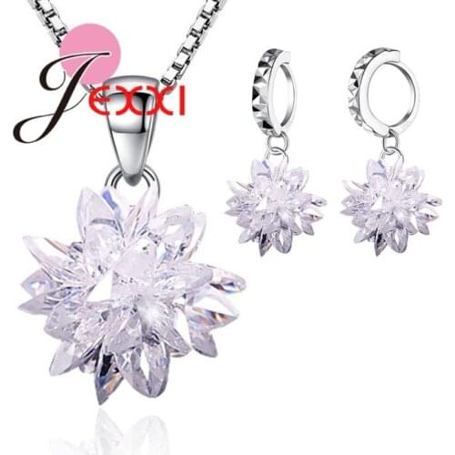 Authentic 925 Sterling Silver Jewelry Sets for Women Mom Gift Flower Pendant Necklace Earrings Fashion Jewelry Gift Top Sale