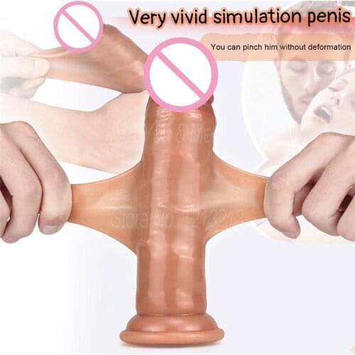 Liquid Silicone Lifelike Sliding Foreskin Realistic Dick Big Dildo With Suction Cup Real Skin Feeling Huge Penis Erotic Sex Toys