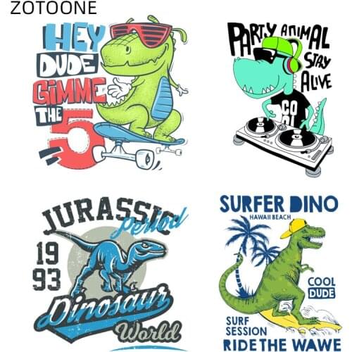 ZOTOONE Cartoon Dinosaur Patches Iron on Transfer for Clothing DIY Applique Animal Patch for Kids Washable Thermal Stickers E